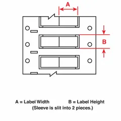 Polyolefin black matte precut sleeve label roll for wire and cable identification. Measures 3/8 in x 3/4 in, fits 4 AWG to 8 AWG wire gauge. Compatible with i7100 printer series. Used for on-demand marking in industrial environments.