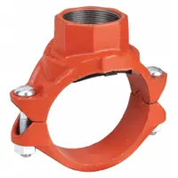 This outlet pipe clamp is a ductile iron fitting with an EPDM seal, designed for grooved piping systems to create a branch connection. It accommodates pipe sizes of 3 in x 2 in x 1-1/2 in and is rated for a maximum operating pressure of 300 psi at 150°F. Typical applications include fire protection, HVAC, and industrial water lines where a leak-resistant tee junction is required