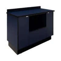 This microwave cabinet provides a dedicated enclosure for a microwave in commercial kitchens, break rooms, or food-service areas. It features leveling glides for stable placement on uneven floors. The cabinet has an overall width of 46 inches and height of 36 inches, with a Fog finish