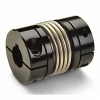 This clamp-on bellows shaft coupling connects two keyed shafts in motion-control applications, compensating for misalignment while transmitting torque. It features 14 mm bore diameters on both ends and a 5 mm x 5 mm keyway. Constructed of stainless steel, it provides zero backlash and high torsional stiffness for precision machinery, robotics, and automation systems