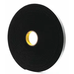 This sealing foam tape features a conformable, closed-cell vinyl foam backing for gasketing, cushioning, and sealing applications. Each roll is 1 inch wide and 18 yards long, supplied in a 9-pack. The black tape provides protection against dust, moisture, and vibration in equipment assembly and maintenance.