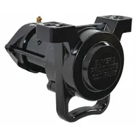 Heavy-duty steel vibrator for heavy dump truck applications. Delivers 3500 lbF of force to dislodge sticky or frozen material. Features a 12V DC motor with 150A max current, 4 ga wiring, and weather resistant protection. Includes mounting kit