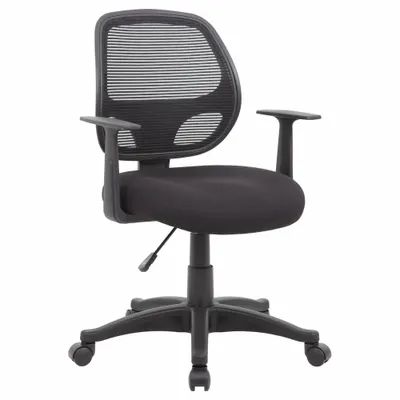 BOSS Office Chair: Black, Fabric & Mesh/Mesh Material, 16 1/2 in Back Ht, 19 in Seat Wd - Fixed-Arm Office Chairs