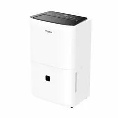 Portable dehumidifier for office and room use, utilizing Low Grain Refrigerant R-32. Measures 24 1/8 in x 11 7/16 in x 5 3/8 in. Includes air filter and drain hose for continuous operation. Hour meter not included.