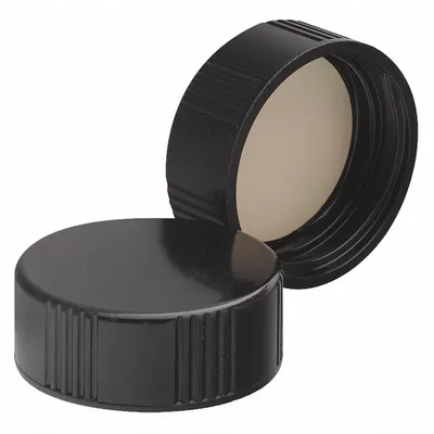 WHEATON Cap: 31 mm Dia, Black, Phenolic, Rubber, 28-400 mm Screw Closure Size, Autoclavable - Screw On Caps