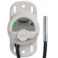 The HOBO MX2205 is a wireless temperature data logger with a measurement range of -4°F to 158°F. It features patented connectivity technology and includes a hook and loop strip for attachment. This device is suitable for monitoring temperature in environments where moisture is present, such as HVAC, refrigeration, and outdoor applications