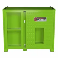 This jobsite cabinet offers 61.45 cubic feet of storage capacity with dimensions of 30 inches wide, 72 inches deep, and 60 inches high. It features a proprietary recessed padlock for secure storage. Suitable for organizing and locking tools, equipment, or personal protective items on construction sites, in industrial facilities, or warehouses