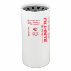 The FILL-RITE F4010PM0 is a disposable canister-style fuel filter with a steel body and cellulose filter media. It removes water and particulate contaminants from fuel. Suitable for use in fuel dispensing and transfer systems to protect downstream equipment.