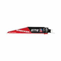 General purpose reciprocating saw blade with carbide construction for rigid, straight cuts. Suitable for cutting wood, metal, and plastic in demolition, construction, and maintenance applications. Blade length 6 in, thickness 0.05 in.