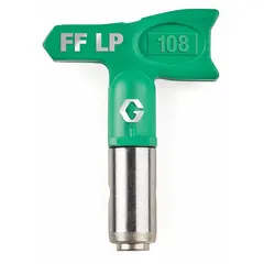 Airless spray gun tip with 0.008 in orifice, color-coded green. Includes guard combination. Compatible with RAC X series and model 246215. Used for applying paints and coatings in industrial finishing operations.