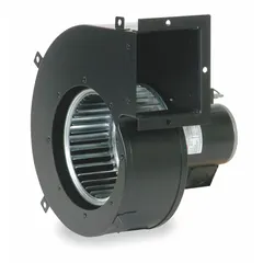 Direct-drive blower with 3 7/8-inch wheel diameter, delivering 115 cfm at 1/20 hp. Operates on 115V AC, single phase, with CW rotation and open motor housing. Suitable for OEM replacement in HVAC and ventilation equipment such as furnaces and air handlers.