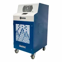 This heavy-duty portable air conditioner provides 29,500 BtuH cooling capacity for indoor use. It operates on 230V AC and includes an air filter. Suitable for temporary or supplemental cooling in large spaces such as warehouses, factories, or event halls.