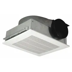 This ceiling-mount exhaust fan is designed for removing moisture, odors, and airborne contaminants in bathrooms. It operates on a single speed at 115V AC, delivering up to 195 cfm at 5.5 sones. The unit includes a backdraft damper and adjustable mounting brackets, with a round duct connection. No heater or sensor is included.