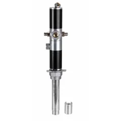 Piston drum pump for transferring medium-viscosity fluids up to 440 cps from drums. Delivers a maximum flow rate of 10 gpm with a 1:1 ratio. Suitable for lubricants, oils, and non-corrosive liquids in industrial dispensing applications.