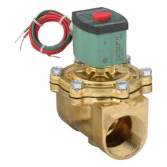 This 2-way, 2-position normally closed solenoid valve is designed for high-flow applications. It features a 1-1/2 in pipe size and operates on 24V AC. The watertight coil enclosure provides protection in damp or washdown environments. Suitable for on/off control of water, air, and light oil.