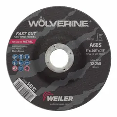 General-purpose cut-off wheel for carbon and stainless steel. Type 27 wheel with aluminum oxide abrasive and 60 grit. Thin 0.045" profile reduces material waste and cutting effort. Suitable for fabrication, maintenance, and metalworking tasks.