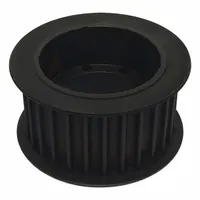 This bushed timing pulley is designed for use with HTD timing belt sections. It features 48 teeth and a black oxide finish. The pulley is compatible with bushing size E and is suitable for power transmission systems requiring precise synchronization, such as industrial machinery and conveyor drives