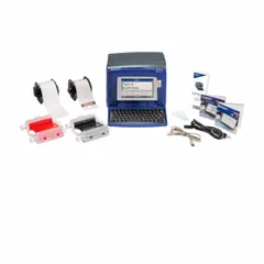 This desktop printer is a PC-connected or standalone, single-color thermal transfer unit designed for lockout/tagout labeling. It includes the Brady Workstation Safety and Facility Identification Software Suite and ships with 3.25 in x 5.75 in OSHA DANGER Polyester Tags. Typical applications include industrial safety compliance, equipment isolation, and hazard communication in facilities.