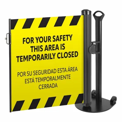 MODUS Single Mobile Stand: 38 in Post Ht, 11 1/2 ft Belt Lg, Yellow, 1 No. of Posts - Retractable Belt Barrier Systems