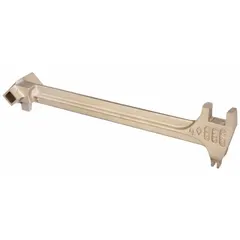 Non-sparking drum bung wrench for opening and closing standard drum bungs in hazardous environments where flammable vapors or combustible dusts are present. Constructed from a non-sparking alloy to eliminate ignition risk. Suitable for use in chemical plants, refineries, and fuel handling facilities.