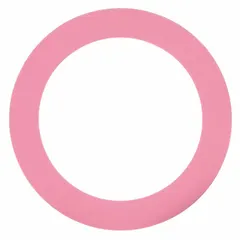 PVC round arbor shim with 0.015 in thickness, 0.625 in inside diameter, and 1 in outside diameter. Thickness tolerance ±0.00075 in, inside diameter tolerance +0.005/-0.015 in, outside diameter tolerance ±0.005 in. Pink color. Used for axial clearance adjustment on shafts or arbors in machining and assembly applications.