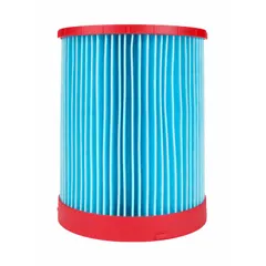 Paper cartridge filter for wet and dry pickup in Milwaukee shop vacuums. Compatible with models 0910-20, 0911-20, 0920-20, 0920-22HD, 0921-20, 0930-22HD, and 0931-20. Used for capturing dust and debris during general cleanup.