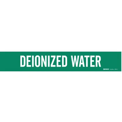 BRADY Pipe Marker: Deionized Water, Green, White, Fits 2 1/2 to 7 7/8 in Pipe O.D. - Deionized Water Adhesive Pipe Markers