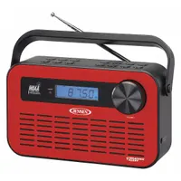 This JENSEN portable weather radio receives AM/FM digital radio and NOAA weather band broadcasts. It features a visual alert style for emergency notifications and includes a built-in display and AC adapter. Dimensions: 2 5/16 in depth, 5 3/32 in height. Suitable for home, office, or outdoor use
