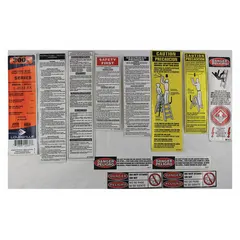 Replacement label kit for Louisville Ladder models L-2032-02, L-2032-03, and L-2032-04. Used to replace worn or missing identification labels on compatible ladders in material handling environments.
