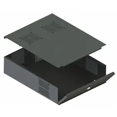 This video surveillance enclosure is designed to house and protect DVR equipment in security installations. It includes a fan for ventilation. Overall dimensions: 21 in depth, 17 1/4 in width.