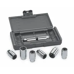 This steel stud removal set is designed for use with a ratchet to remove studs in vehicle and equipment maintenance. The kit includes a blow mold case for organized storage and transport. Suitable for fleet service and industrial repair operations.