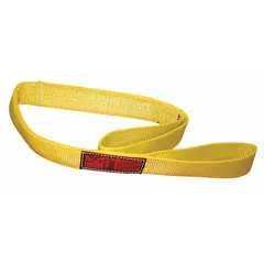 Type 3 standard nylon flat-eye web sling with 20 ft sling length, 12 in eye length, and 4 plies. Features a wear-resistant tag. Used for lifting and rigging heavy loads in industrial settings.