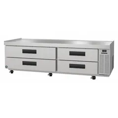 This HOSHIZAKI chef base is an undercounter refrigerator with 19 cu ft capacity, one door, 27 in height, and 33 1/4 in depth. It features thermostatic control for precise temperature management. Designed for commercial kitchens, it provides refrigerated storage directly under a work surface, keeping ingredients and prepared foods at safe temperatures while maximizing workspace efficiency.