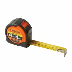 This 16 ft / 5 m tape measure features a plastic case with rubberized grip for secure handling. The blade includes 1/16 in graduations and dual inch/metric markings. A nonmagnetic single hook tip is suited for applications where magnetic interference must be avoided. The high-visibility orange case, finger brake, and manual lock aid control during measurement tasks.