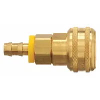 Brass push-to-connect coupling body for industrial air-line systems. Features a 3/8 in body size with a 3/8 in male hose fitting. Designed for quick, secure connections in pneumatic applications