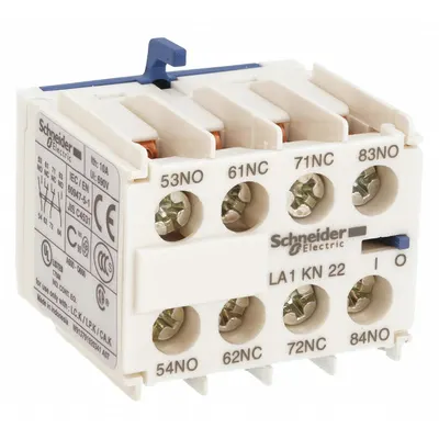 SCHNEIDER Auxiliary Contact Block: 2NO/2NC, 10 A Max Current (AC), Front Mount - Schneider Electric Auxiliary Contacts