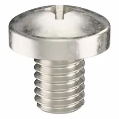 Pan head machine screw with #10-32 thread, 1/4 in length, made of 316 stainless steel with a plain finish. Features a Phillips drive (size #2) and is supplied in a 50-piece pack. Commonly used for fastening metal components in industrial assemblies such as electrical enclosures and machinery guards.