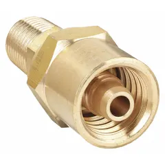 This reusable hose end fitting is constructed of brass and features a 3/8 in hose barb connection on one end and a 3/8 in NPT male thread on the other. It is suitable for use in air, water, and chemical handling systems where a secure, reusable connection is required.