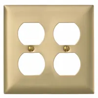 HUBBELL Wall Plate: Duplex Outlet, 2 Gang, Brass, Std Size (MPN SB82)