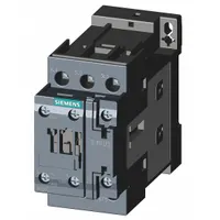 Non-reversing IEC contactor with 3 poles and 3 normally open contacts. Rated 38 A with a 24 V DC coil. No integrated surge suppression. Used for switching motors and other loads in industrial control panels, motor control centers, and HVAC equipment
