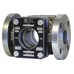 This single wall sight flow indicator is used to visually verify fluid flow in pipelines. It features a 1-inch flange connection, borosilicate glass sight, stainless steel bolts, and PTFE seal. Designed for horizontal left flow direction, it is suitable for fluid media in industrial process lines.