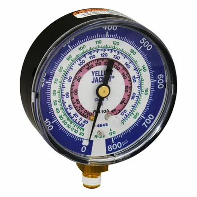 YELLOW JACKET Low Side Gauge: Low Side Gauge, 0 psi to 800 psi, Non-Liquid Filled - Analog Low Side Compound Pressure Gauges