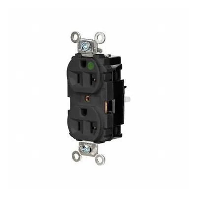 HUBBELL Receptacle: Hospital Grade, Duplex, 5-20R, Black, 125V AC, 20 A - General Purpose Receptacles
