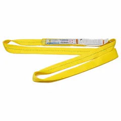 Endless web sling constructed from 1 ply of high-visibility polyester. Type 5 configuration with 20 ft sling length and 1 in sling width. Includes a wear-resistant tag for identification and inspection. Used for lifting and rigging loads in industrial material handling applications.
