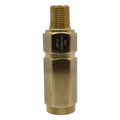 RAY Pressure Gauge Snubber: Brass, Piston, Brass NPT, 5,000 psi Max. Pressure - Piston-Type Snubbers for Air, Water & Steam
