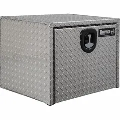 This single drop-down door box from BUYERS PRODUCTS is designed for underbody truck mounting. It features an 18-inch overall depth, a silver finish, and a keyed lock for secure storage. Suitable for organizing tools and equipment in service vehicles.