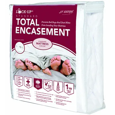 LOCKUP Mattress/Box Spring Protector: Queen, 80 in Overall Lg, 60 in Overall Wd - Mattress Encasements