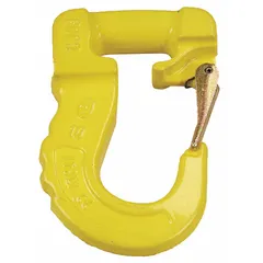 Alloy steel sling hook in yellow finish with 1 3/4 in material thickness. Used for connecting slings to loads in lifting applications. No visual indicator markings.