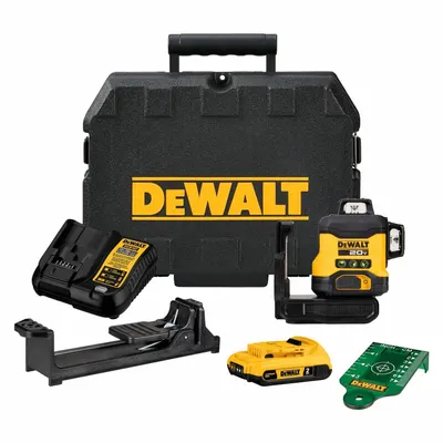 DEWALT Laser: 3 Lines, Green Beam, 0 Planes, ±1/8 in @ 30 ft Accuracy, Horizontal/Vertical - Cross-Line Laser Levels