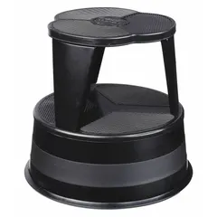 This round rolling step stool from CRAMER features two steps and a steel frame with a black finish. It has a 350 lb load capacity and a standing height of 14.3 inches. The slip-resistant plastic feet provide stability on various surfaces. Suitable for use in warehouses, stockrooms, and maintenance areas where a portable elevated platform is needed.